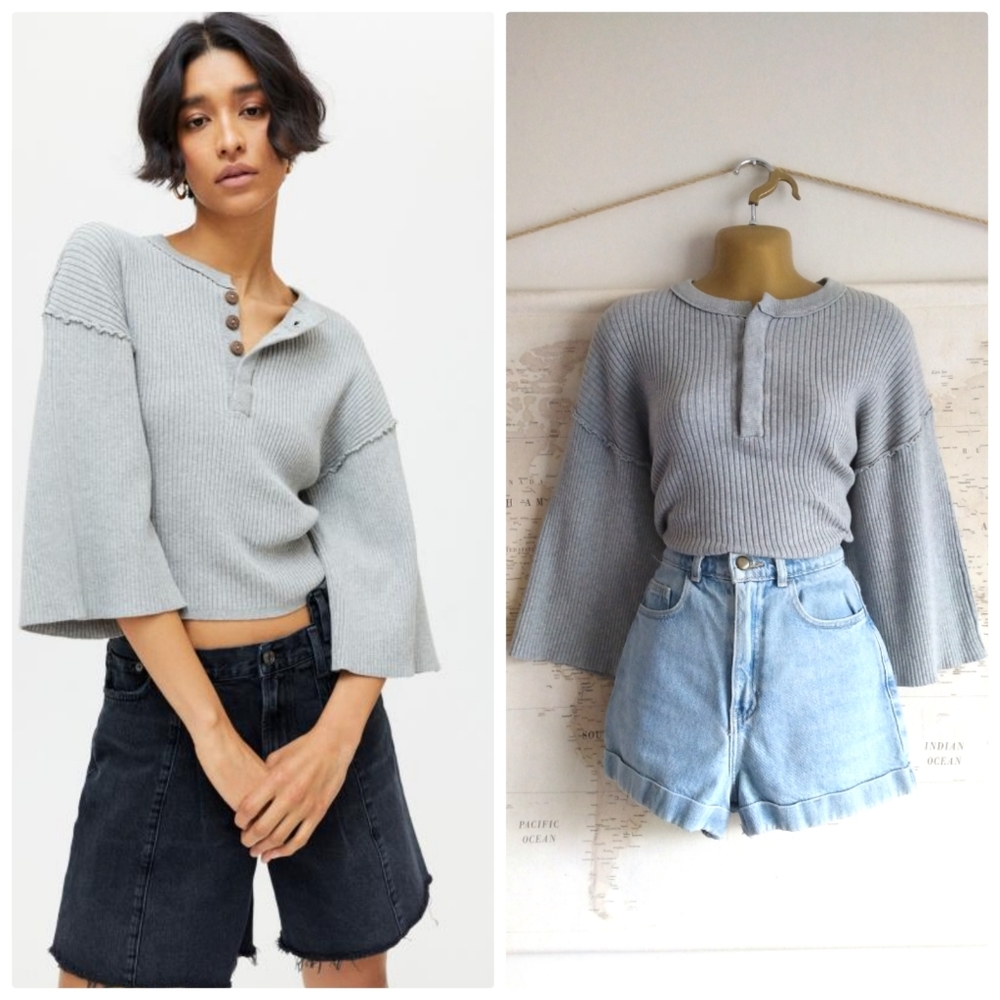 NEW Urban Outfitters Tenny Henley Sweater in Grey, Size XS